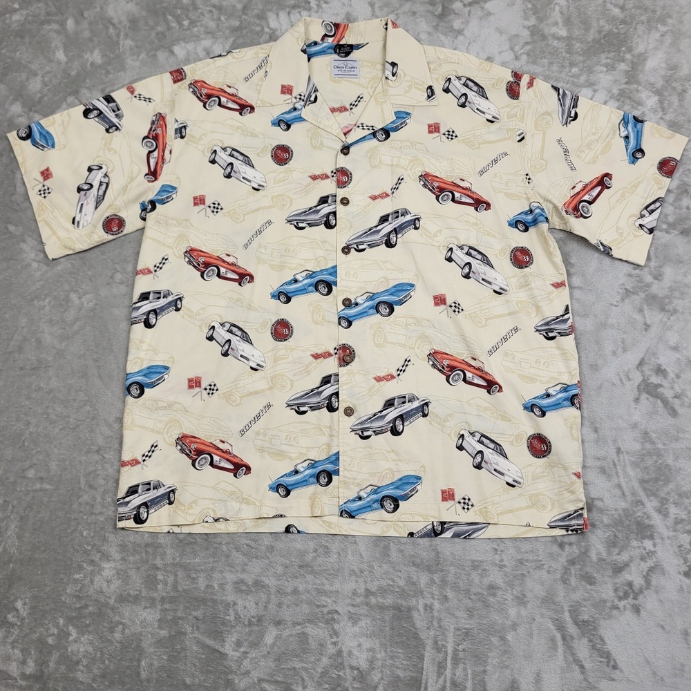 David Carey Vintage Corvette Cars Hawaiian Short Sleeve Shirt Mens 2XL Casual